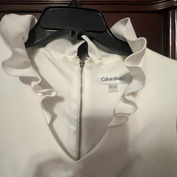 Calvin Klein White Ruffle Collar Mini Dress - Picture 2 of 4